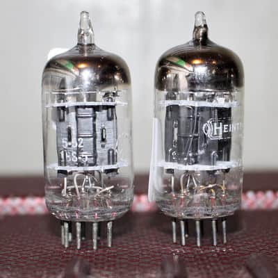 GE JG  (JAN) 6072 12AY7 TIGHT MATCH PAIR BLACK PLATE PLATE TRIPLE MICA S RODS D GETTER TEST NOS+ VINTAGE 1955 image 3