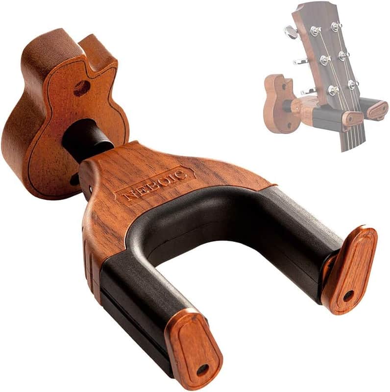 Guitar Wall Mount, Auto Lock Guitar Wall Hanger, Hard Wood Base in Guitar Shape Guitar Hook, Guitar Holder for Acoustic, Electric, Classical, Bass Guitars, Guitar Accessories image 1