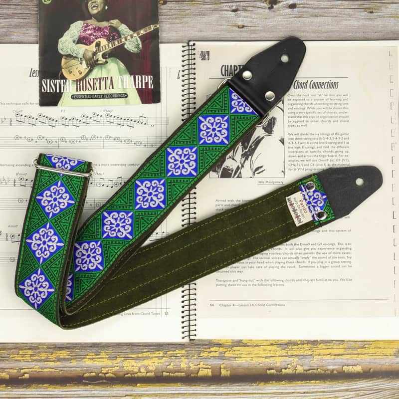 Pardo retro guitar strap model Green Cross, backing suede image 1