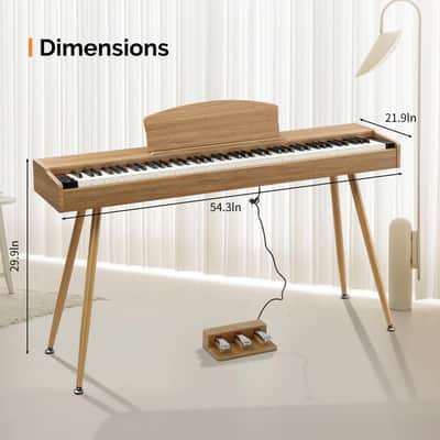 Ukscs 88 Key Standard Full Weighted Keyboards Digital Piano with Metal Stand, Power Adapter, Triple Pedals, Headphone,for All Experience Natural Wood color image 4