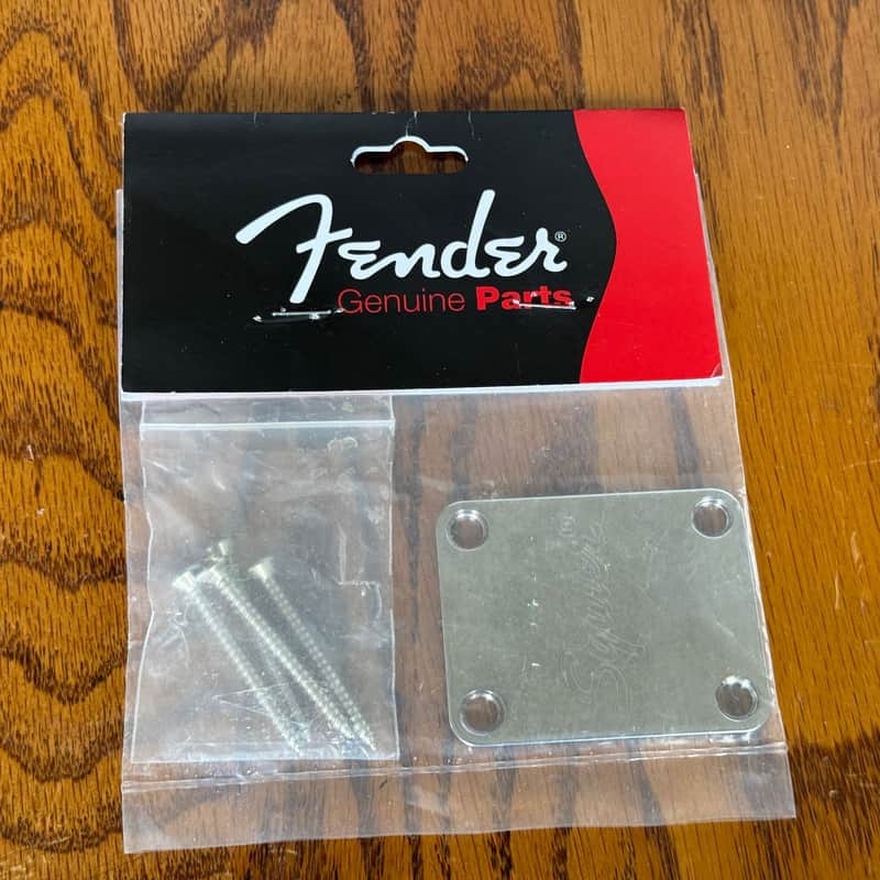 Fender Squier Neck Plate with Screws for Stratocaster, Telecaster, Jazzmaster, Mustang, Jaguar and other Electric Guitars - Chrome image 1