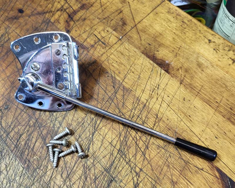 Vintage 1965 Hagstrom Sweden Electric Guitar Bridge Tailpiece Whammy Bar Installation Screws Harmony Silvertone Luthier Parts image 1