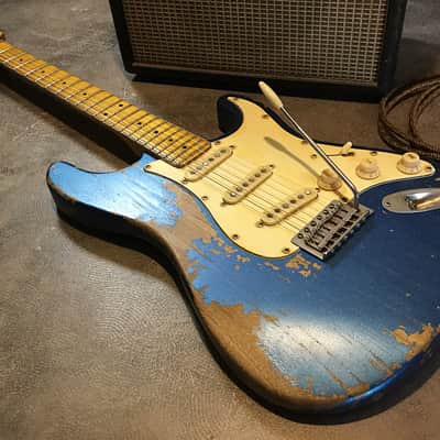 USA Relic Strat Style Electric Guitar Metallic Blue Nitro by Nate's Relic Guitars image 8