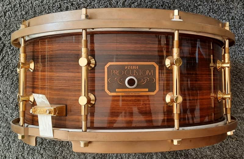 Tama Pro Custom Rosewood snare - bellbrass hoops - gold hardware - gladstone lugs -14"x6,5" PRW326. image 1