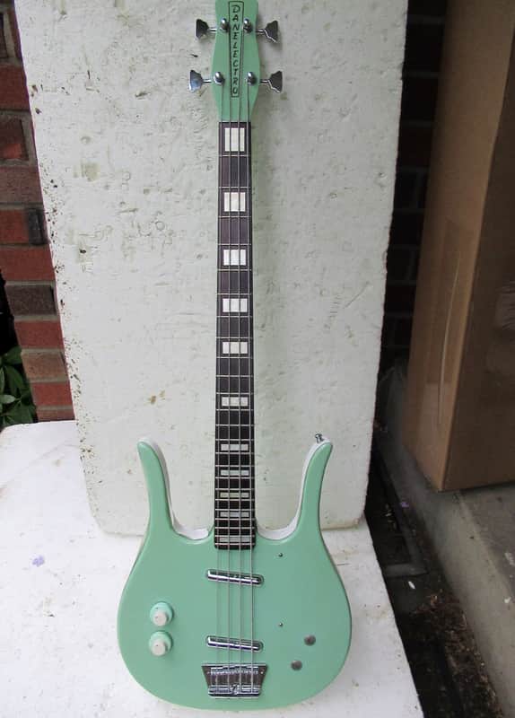 Left Hand Danelectro Longhorn Bass Guitar, 1990's Surf Green, Converted From Right Hand image 1