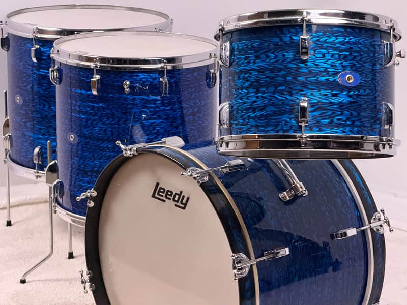 Leedy 20/13/16/18" Vintage 60's Drum Set - Blue Agate Partial Rewrap image 1