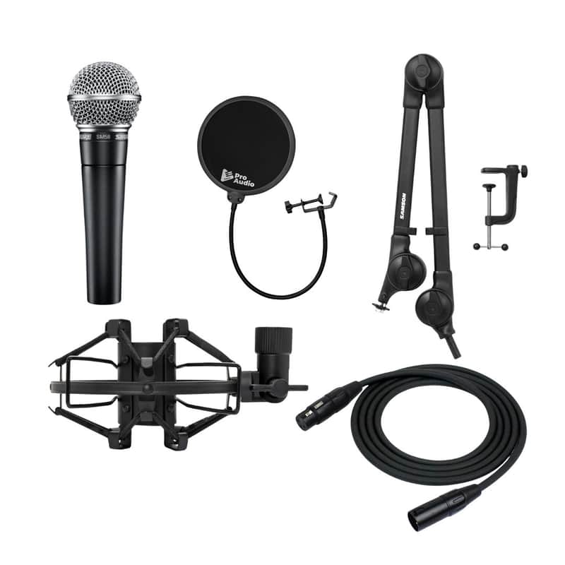 Shure SM58LC Cardioid Mic Bundle w/ Knox Boomarm, ShockMount, Pop Filter & Cable image 1