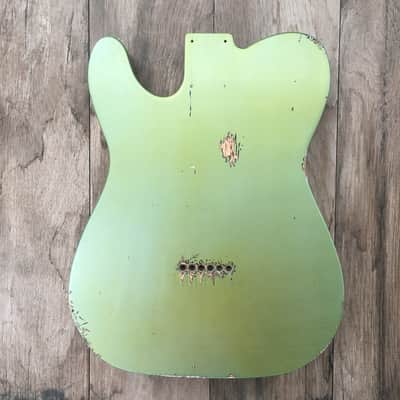 FRANCHIN Mars guitar body Relic Aged Lake Placid Blue Metallic turned green 100% Nitro Lacquer Cracks SS Basswood Telecaster-Tele-T-Style Made in Italy - Stock piece #22350826 image 12