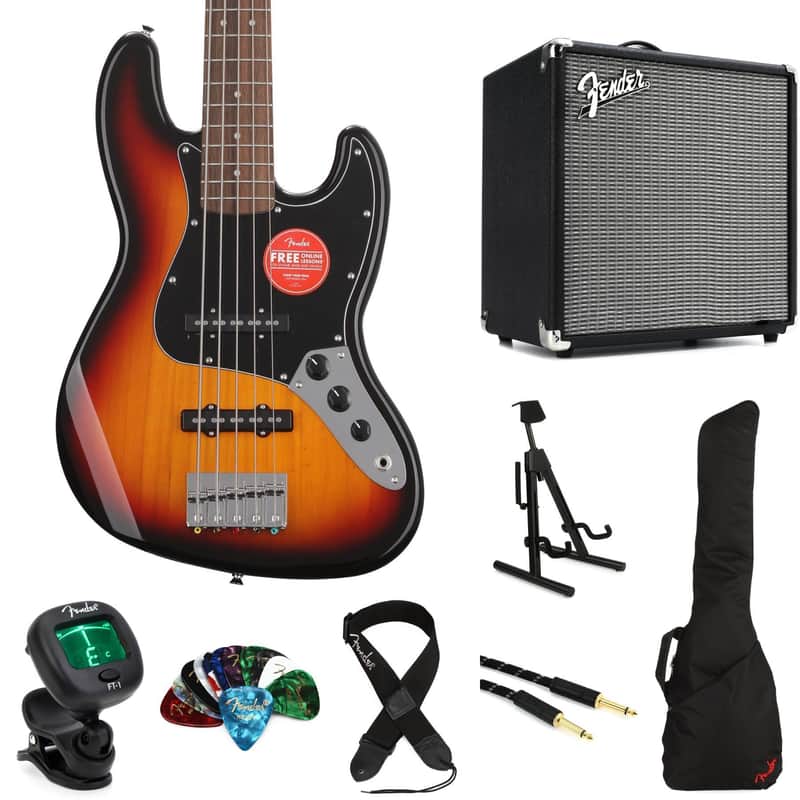 Squier Affinity Series Jazz Bass V and Fender Rumble 25 Amp Bundle - 3-color Sunburst image 1