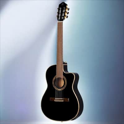 Immagine Ortega Guitars RCE138-T4BK Feel Series Slim Neck Acoustic-Electric Guitar TL Nylon w/ Bag, Black - 5