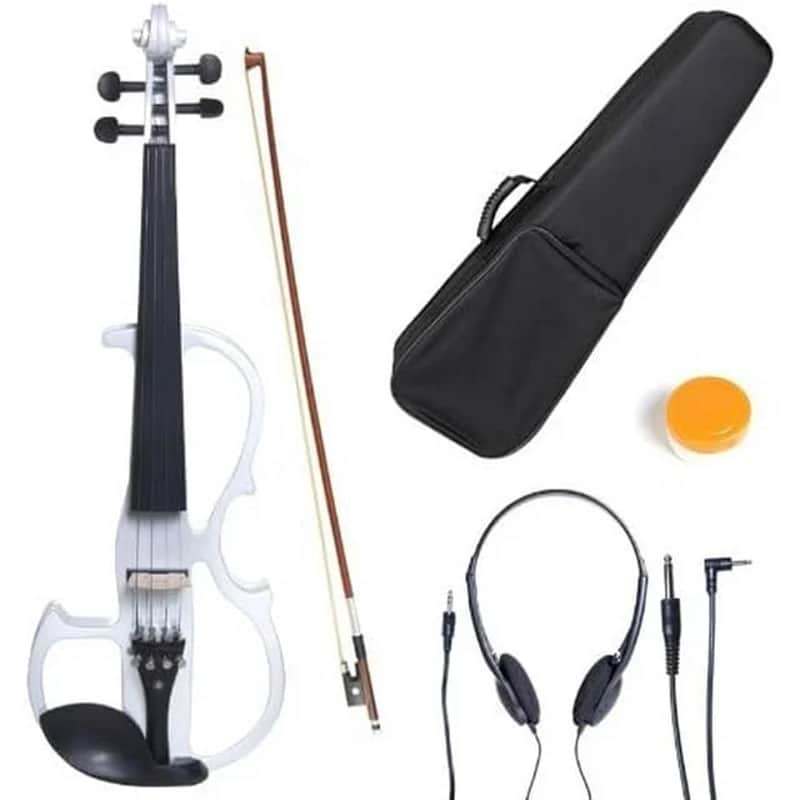 Cecilio CEVN-2W Style 2 Silent Electric Solid Wood Violin with Ebony Fittings - Metallic Pearl White, Size 4/4 image 1