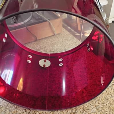 Vintage 1970s Ludwig Red Acrylic Vistalite 15"Concert Tom Drum Iconic Blue & Olive Badge Rare image 6
