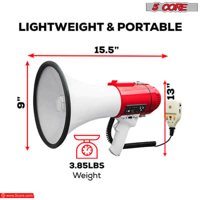 5 Core Megaphone 60W Bull Horn Professional PA Speaker w 1200 Yards Range Loud Siren Voice Amp image 8