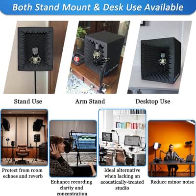 Portable Vocal Booth – Large Foldable Microphone Isolation Shield with Acoustic Foam for Recording Studio, Desk & Mic Stand Use image 4