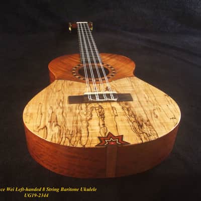 Handmade Left-handed 8 String Baritone Ukulele, Solid Curly Spalted Maple, Rosewood, MOP Inlay, Soft-bag, Bruce Wei UG19-2344 image 11