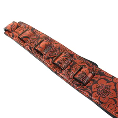 Walker And Williams G-970 Bourbon Brown Embossed Western Floral Strap with Padded Glove Leather Back image 9