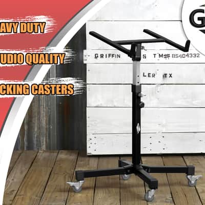 GRIFFIN Rolling Studio Mixer Stand DJ Cart (MobileTILT Series) – Standing Rack On Casters with Adjustable Height – Portable Mount Turntable Holder For Digital Drum Machine, Mixing Audio Music Gear image 9