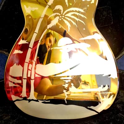 National Reso-Phonic Style O GERMAN SILVER 14 Fret 2024 Mirror Nickel with Deco Palm Tree Design image 6