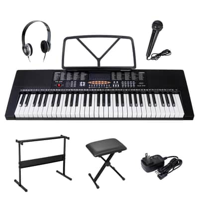 61-Key Portable Digital Keyboard Piano Kit w/ Stand, Stool, Headphones & Mic – Beginner Bundle image 2