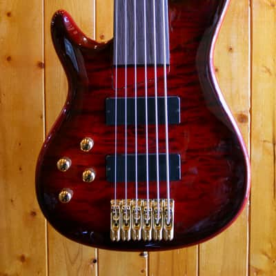 AIO Wolf KTB-6 6 String *Left-Handed *Fretless Bass - Red Burst image 2