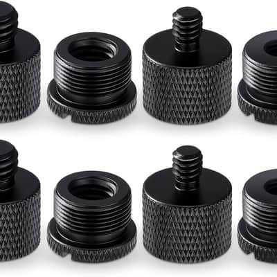 8 Pieces Mic Stand Adapter 5/8 Female to 3/8 Male and 3/8 Female to 5/8 Male, 5/8 Female to 1/4 Male and 1/4 Female to 5/8 Male Screw Thread Adapter Mic Thread Adapter Set for Microphone (Black) image 1