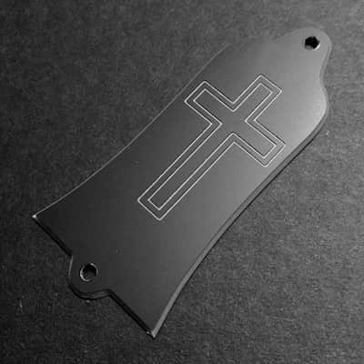 GUITAR TRUSS ROD COVER - Engraved - Fits GIBSON USA - CROSS - BLACK SILVER image 2