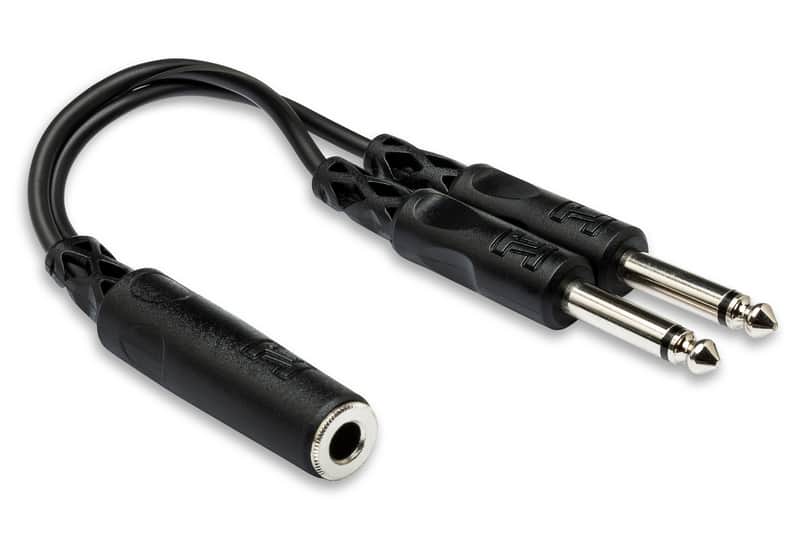Hosa YPP-106 6" Shielded Y Cable 1/4" Mono Phone Jack to Two 1/4" Mono Phone Plugs - Black image 1