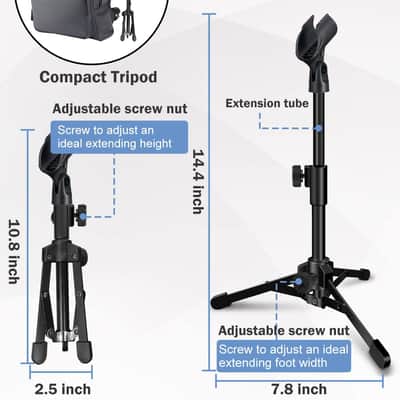 Desktop Mic Stand Portable Foldable Tripod with Mic Clip Holder and 5/8" Male to 3/8" Female Screw Adjustable Microphone Stand. image 5