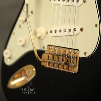 1960 Fender LEFT-HANDED Stratocaster factory assembled with '57 neck Custom Color BLACK with GOLD hardware!!! image 4