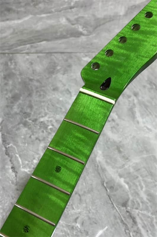 green 22 fret flame Maple electrick guitar neck DIY gloss parts hole 10mm 25.5inch image 1