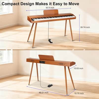 Piano Keyboard 88 key,Semi-Weighted Electric Piano,Full Size Acoustic Piano for Beginners with Pedal, USB-MIDI Compatibility (Brown) image 2