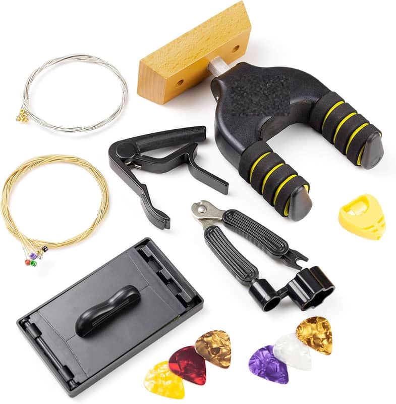 Guitar Accessories Super-kit with Hanger, Capo, Electric & Acoustic Strings, Tuner Multi-Tool, Plectrums & Pick Holder image 1