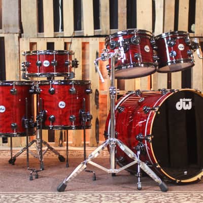 Used DW Collector's Maple Candy Apple Red over Redwood Stump Drum Set - 22,10,12,14,16,14sn image 1
