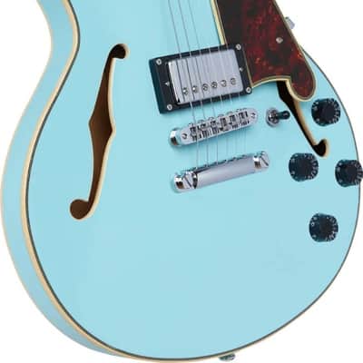 D'Angelico 6 String Semi-Hollow-Body Electric Guitar, Sky Blue DAPMINIDCSKBCS image 5