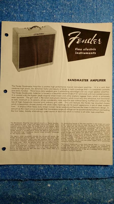 Fender Bandmaster Dealer Sheet