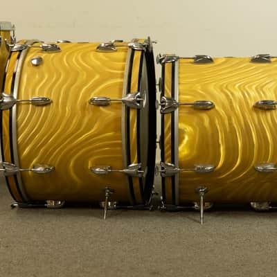 1960s Gretsch Gold Satin Flame "Double Bass" Drum Set image 11