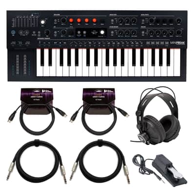 Arturia MiniFreak 37-Key Hybrid Synthesizer Bundle with Closed-Back Headphones, Sustain Pedal, MIDI and 1/4" TRS Cables (7 Items)