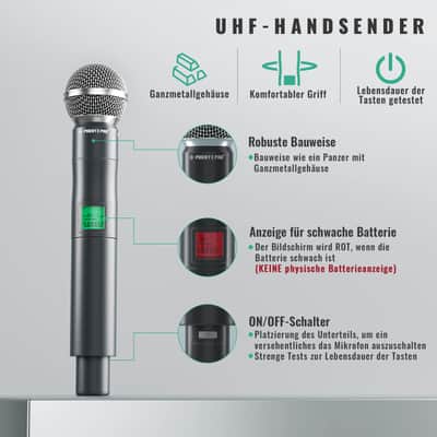 Phenyx Pro Wireless Microphone System, 4-Channel UHF Cordless Mic Set With Four Handheld Mics, All Metal Build, Fixed Frequency, Events (PTU-5000A) image 3