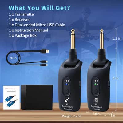 2.4GHz Wireless Guitar System Rechargeable Audio Wireless Transmitter Receiver for Guitar Bass Electric Instruments,Over 30m/100 Feet Transmission,270°Rotatable,4hours Woring Time（A9 Black） image 8