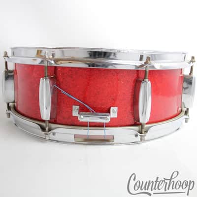 *Rogers 14x5"Red Sparkle Eagle Badge Holiday Snare Drum Vintage 50s Jasper Maple image 6
