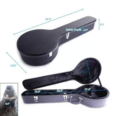 Hardshell High Quality Professional 5-String Banjos Black Leather Case  - Black image 2
