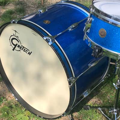 Vintage 1960s Gretsch Round Badge 2-Piece Blue Sparkle Glass Glitter Jazz Drums Virgin Bass Snare USA Jasper Shells 14/22 image 2