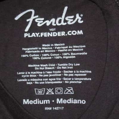 new (old stock) A+ shape with paper hang-tag & clear plastic packaging genuine Fender American Original Whammy Short Sleeve T-Shirt, Size Medium (M), part # (p/n): 9123013025, SHIRT: Black 100% Cotton / GRAPHIC: White, Gray, Silver image 6