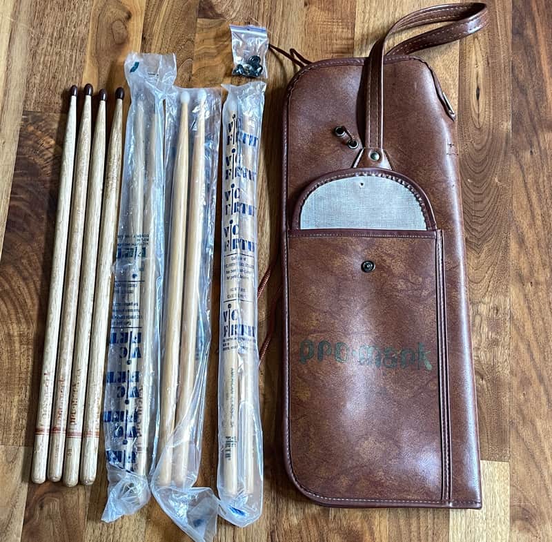 Pro Mark Vintage Drumstick Stick Bag 70s-80s Est. - Brown with 5 Pairs of Drumsticks Pro-Mark Vic Firth image 1