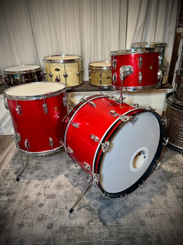 Ludwig No. 980 Super Classic Outfit 9x13 / 16x16 / 14x22" Drum Set with Keystone Badges 1968 - 1969 - Red Sparkle image 1