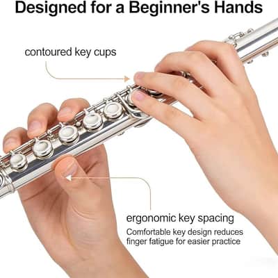 C Flute 16 Key Closed Hole - Beginner Flute to Professional Concert Flute | Nickel/Silver Plated Flute Instrument with Cleaning Kit, Case & Tuning Rod | Flutes for Beginners, Students & Professional image 4