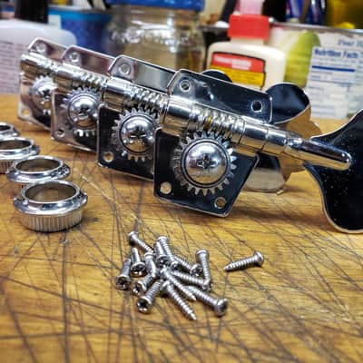 Chrome Four in line Split Shaft Bass Guitar Tuners Grommets Screws Luthier Project Parts #2 image 2