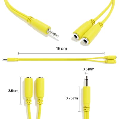ExcelValley [Yellow] 5-Pack - Mono Splitter Y Patch Cables - TS 3.5mm 1/8" Eurorack Synth Synthesizer image 2