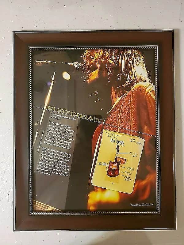 Immagine 1990's Fender Guitars Color Promotional Ad Framed Kurt Cobain Jag-Stang Original RARE - 1