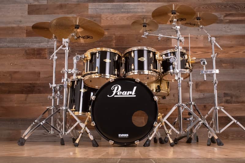 PEARL MASTERS PREMIUM BIRCH (BRP) 5 PIECE DRUM KIT, BLACK MIST, GOLD FITTINGS (PRE-LOVED) image 1
